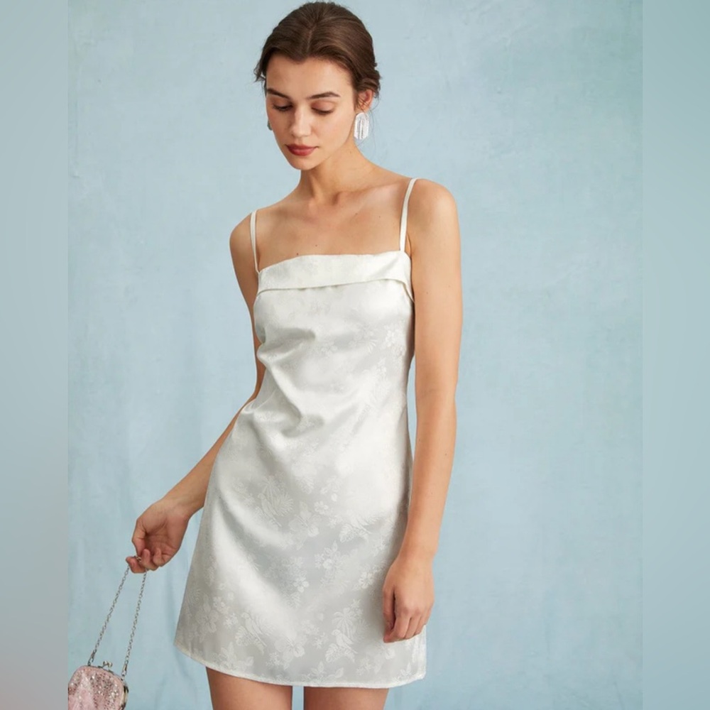 NWT RIHOAS The White Jacquard Sling Mini Dress Sz L.